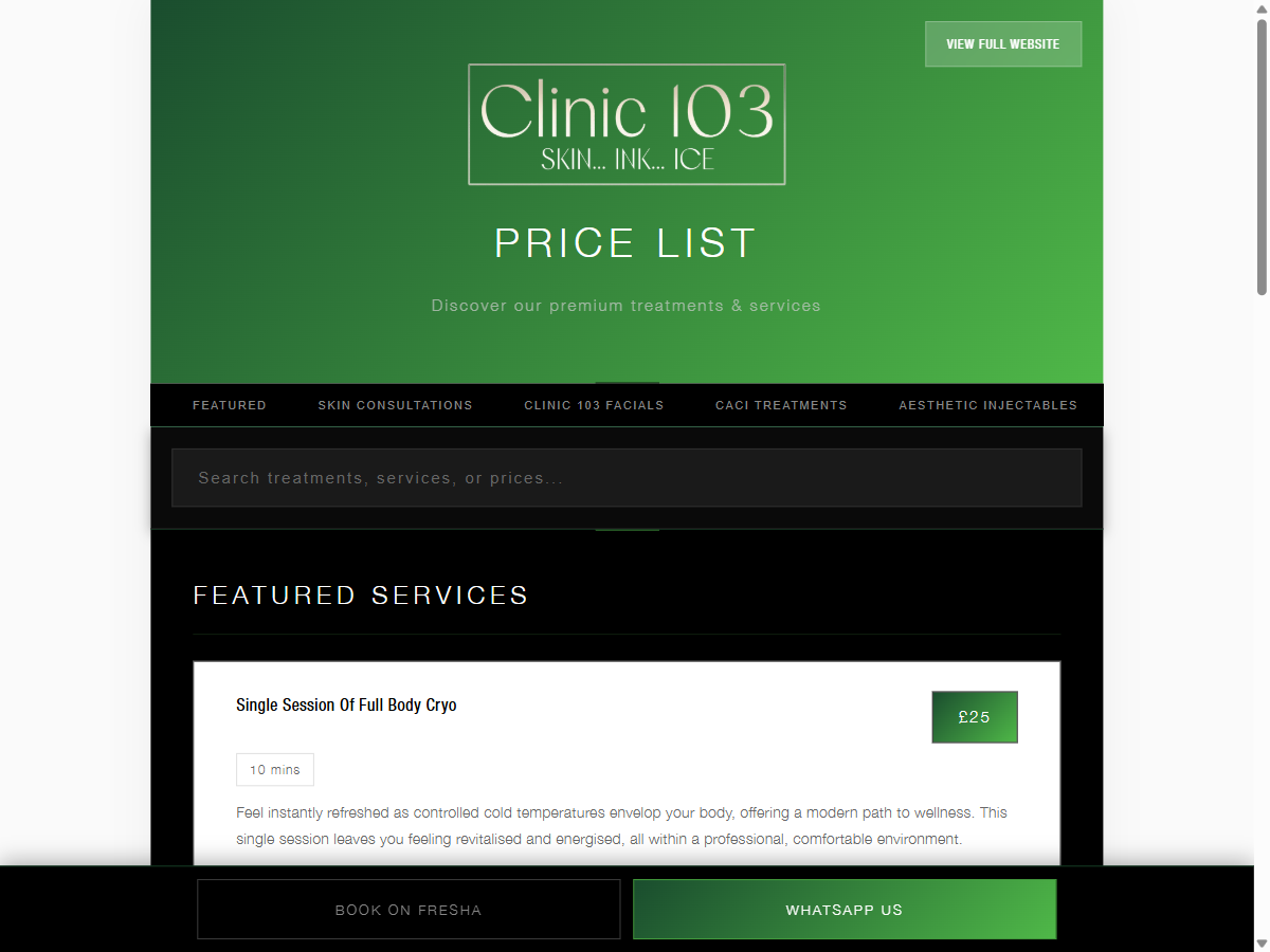 Clinic 103 price list design